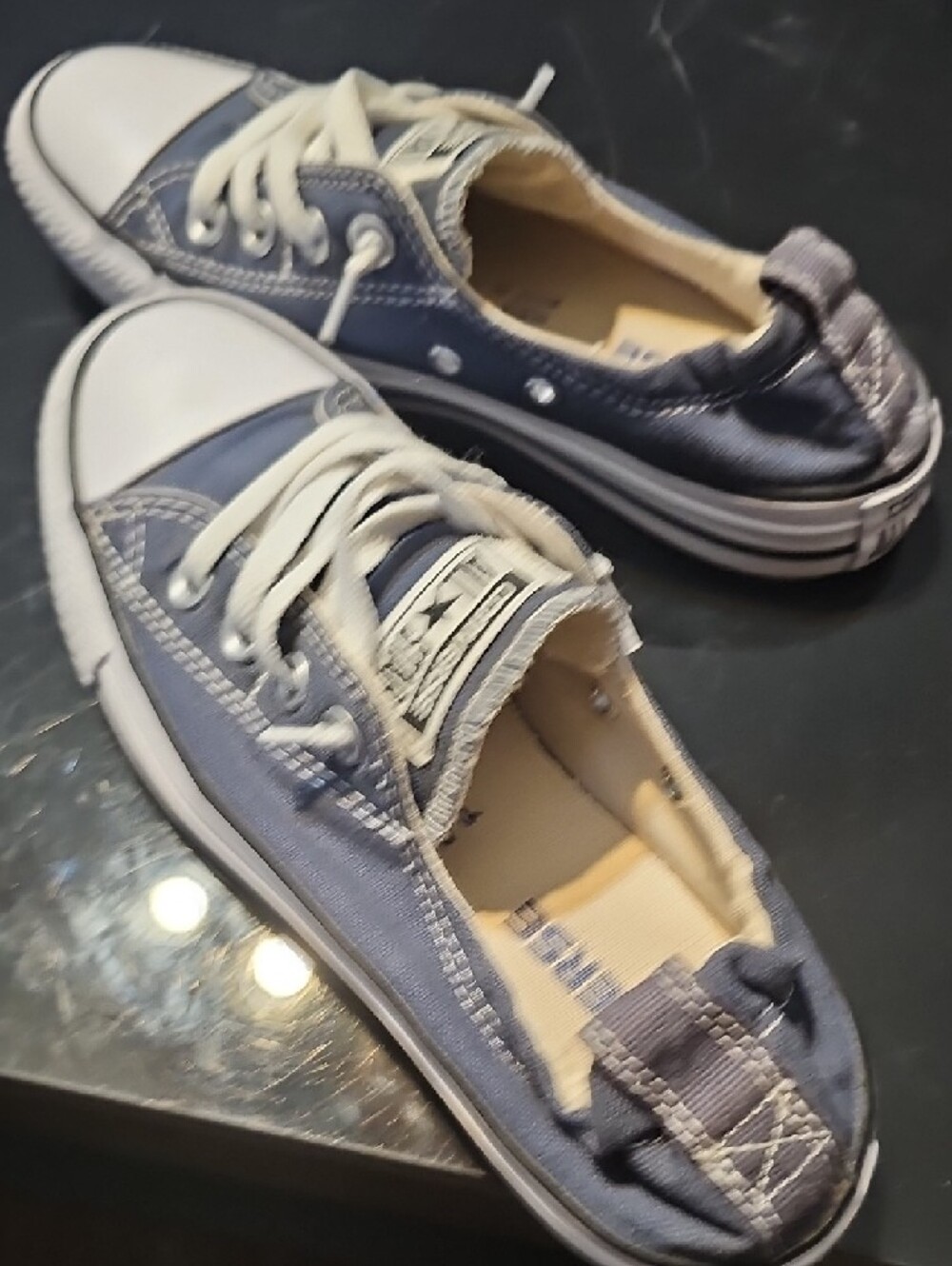 Converse Womens Low Top Canvas Sneakers - Navy and White Elastic Heel - Picture 5 of 6